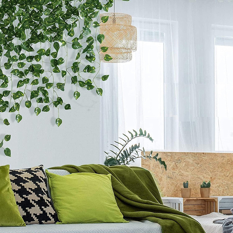 Amazon vine 72 hojas de tubería de hojas de lágrima verde verde decoración de techo 12 paquetes de hiedra verde