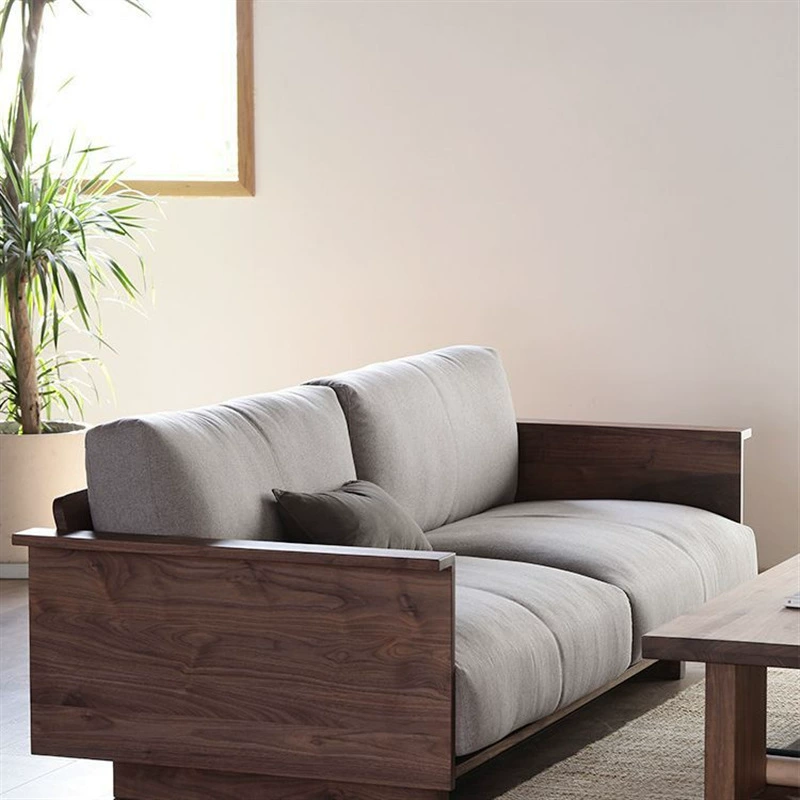 Скандинавский черный орех Полный диван из цельного дерева Маленькая квартира Современный Простой японский стиль Легкий Роскошный трехместный диван для гостиной