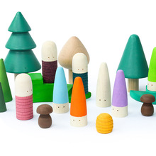 跨境木制彩虹积木场景搭建宝宝颜色认知0.25儿童早教拇指小人玩具