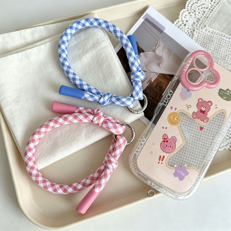 2026 New Vichy Checkered Blue and White Phone Lanyard Wrist Strap, Large Loop Design, Summer Fresh Style, Direct from Manufacturer