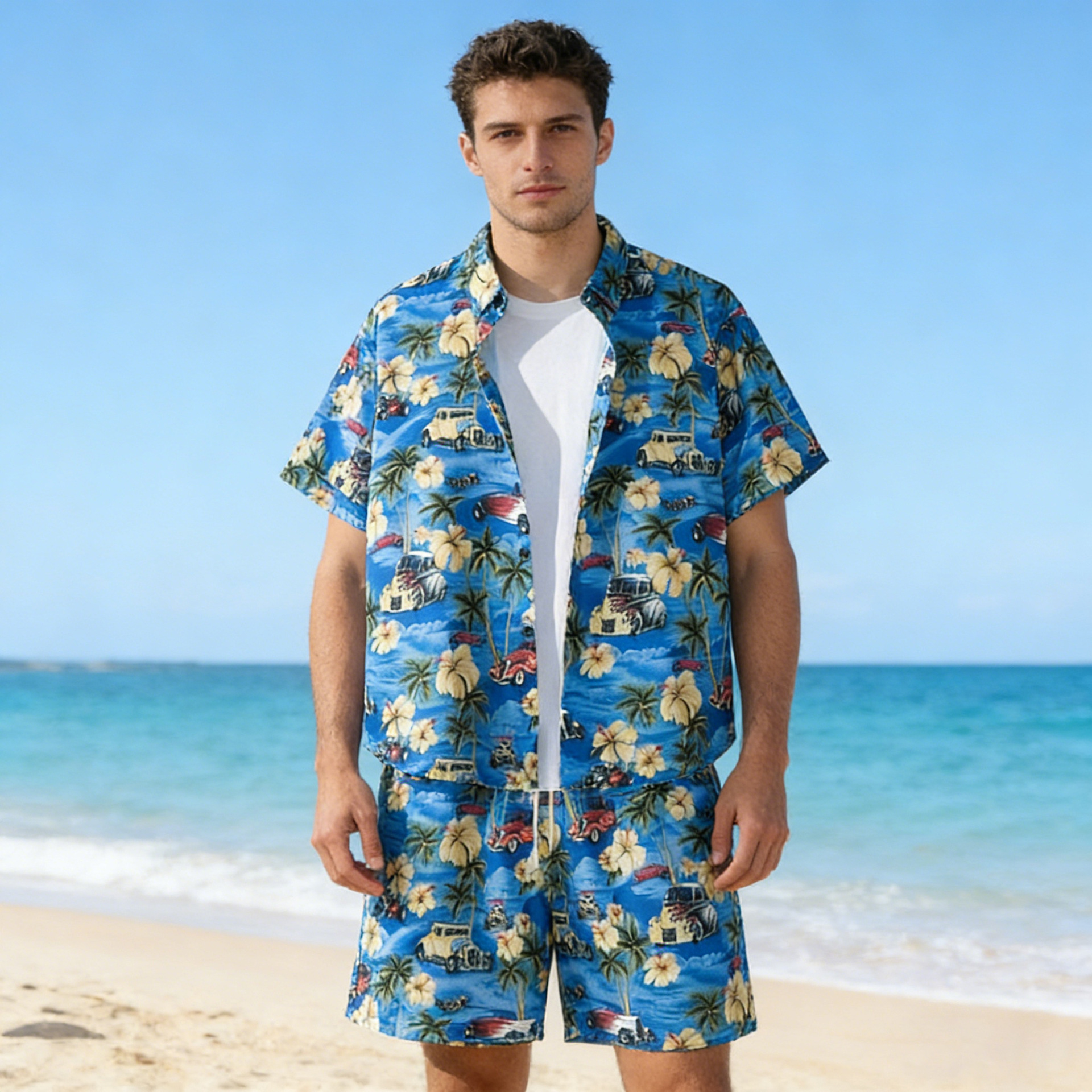 Comercio exterior transfronterizo personalidad tattoos camisa de mangas cortas para hombres camisa suelta de estilo general camisa de hielo delgada camisa adolescente