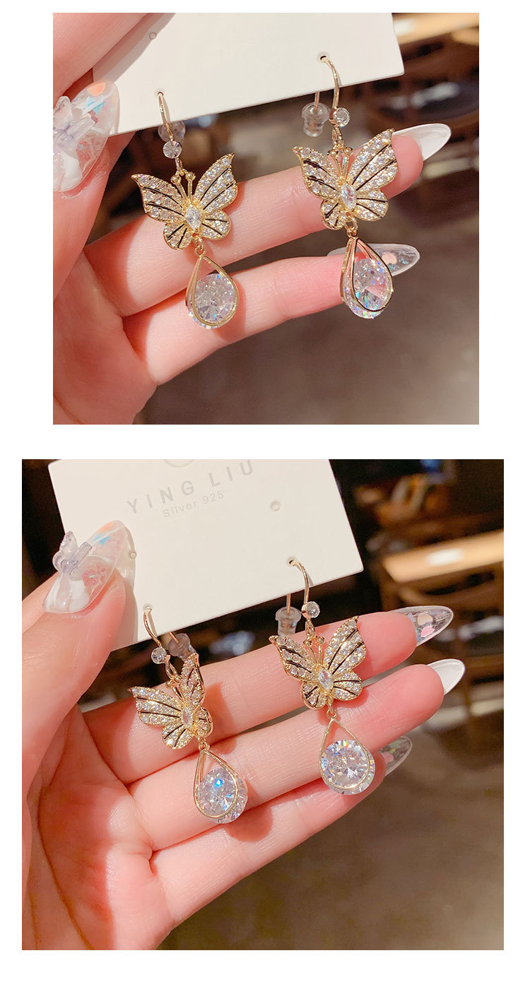 Fashion Butterfly Alloy Plating Inlay Zircon Women's Drop Earrings 1 Pair display picture 3