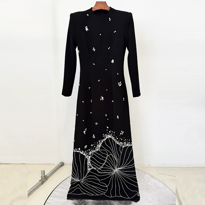 Пятно ранней весной 2025 новый европейский и американский дизайнер звездное платье длинное платье тяжелое платье из бисера длинное платье с бриллиантами