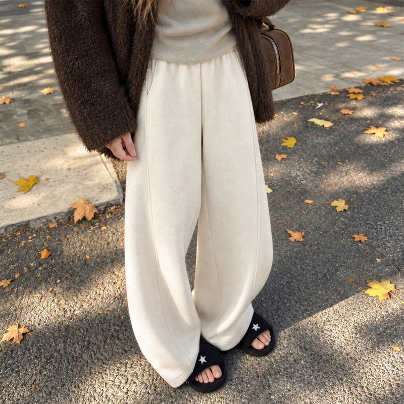 White acetate wool wide-leg pants for women, autumn and winter high-waisted, slimming, drapey, curved straight-leg pants, plus size White acetate wool wide-leg pants for women, autumn and winter high-waisted, slimming, drapey, curved straight-leg pants, plus size