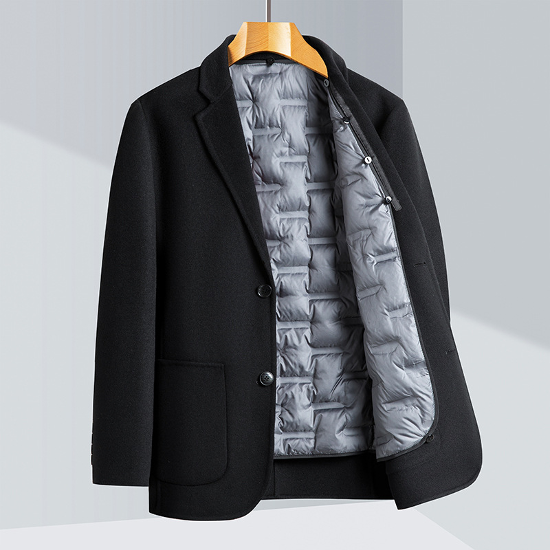 ウールの男性のスーツのコートの中年の秋冬のビジネスのレジャーは羽毛の中の大胆さを分解してアイロンをかけません。