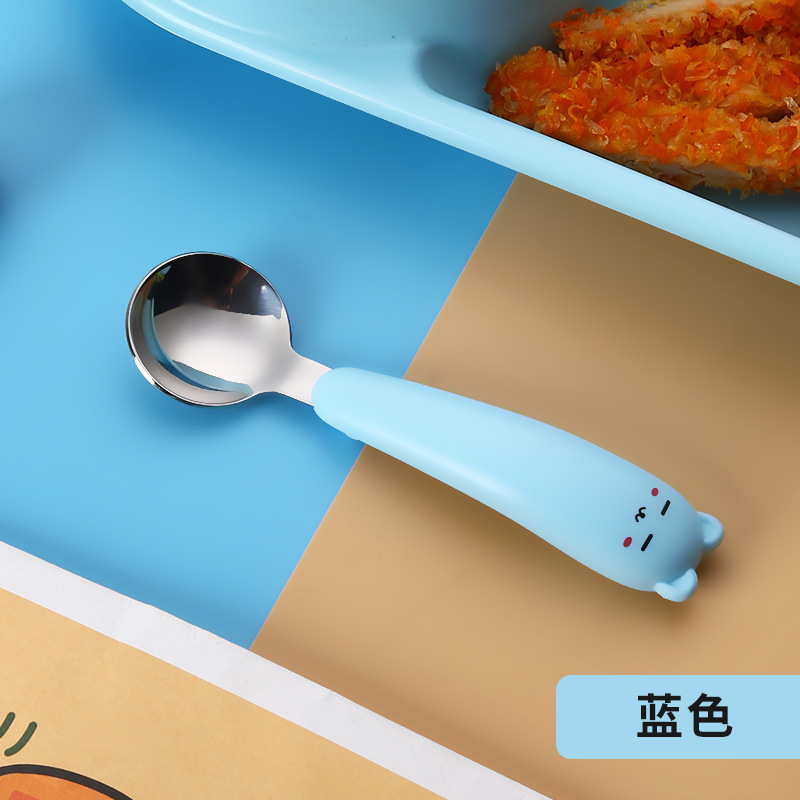 304ステンレスの子供の短い柄のフォークのスプーンの携帯セットの赤ちゃんの補助食の訓練のスプーンの赤ちゃんは食事の食器を学びます。|undefined