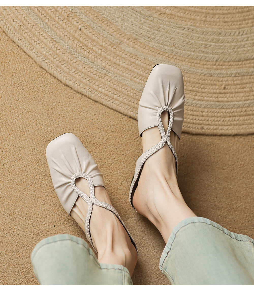 Dép sandal nữ quai chữ V đế bệt mũi tròn phong cách đơn giản — đen chi tiết 9