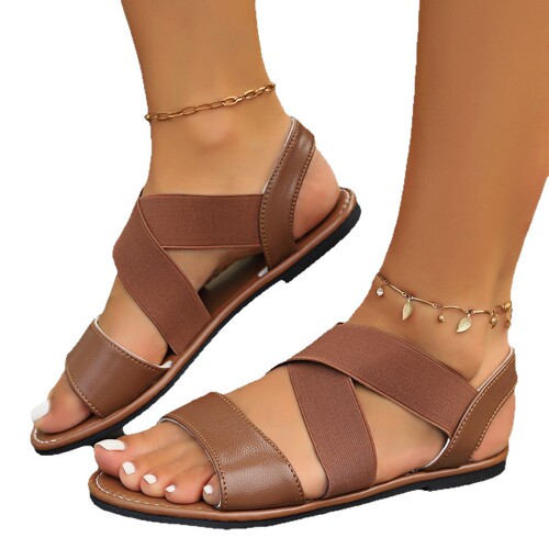 Foreign trade 2025 new style flat elastic beach sandals summer large size foreign trade cross-strap casual sandals wholesale