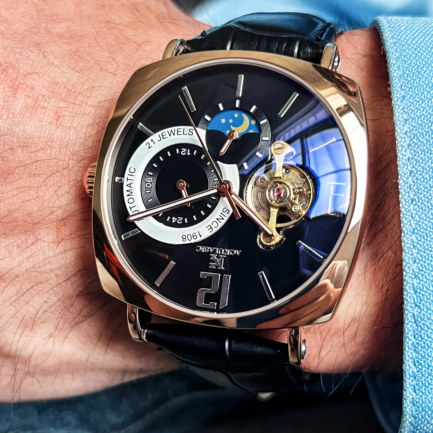 Men's Automatic Mechanical Watch Stylish Square Casual Wristwatch_voghion.com