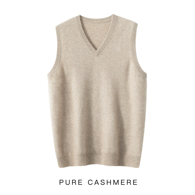 Cashmere demi-season vest, men's solid sweater sleevless for leisure, V-neckline