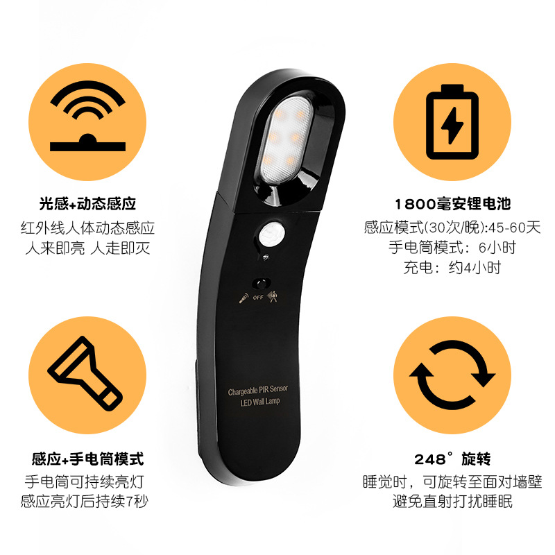 跨境热销 宿舍智能人体感应礼品台灯 led充电学习小夜灯 logo定制