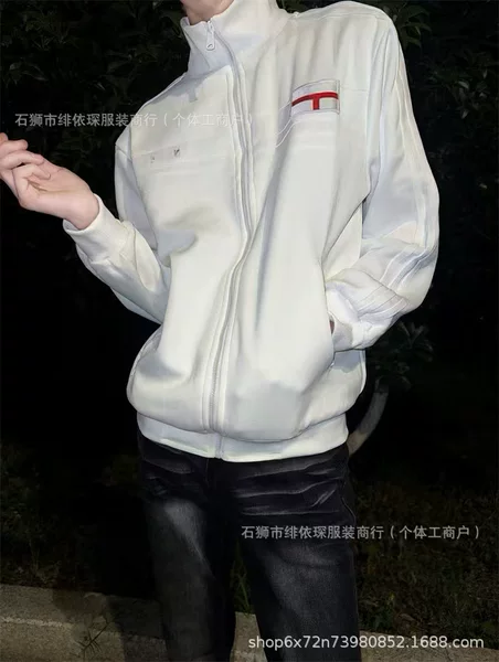 Junjie-England Jacket Spring and Autumn White Training Suit Trendy Brand Turn-down Collar Embroidered Waist-Cinching Vintage Wholesale