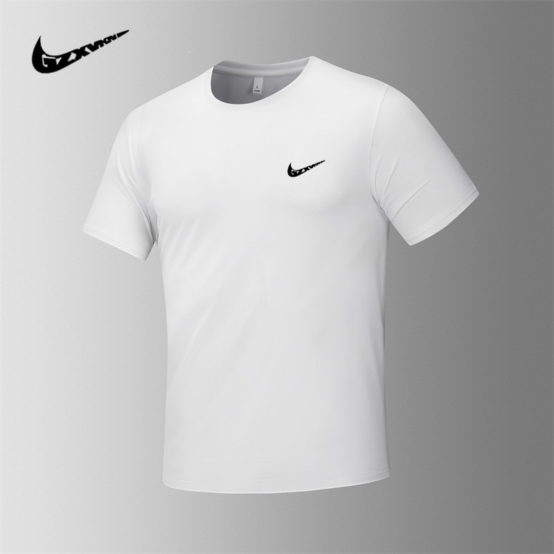 Summer New Breathable Ice Silk T-shirt Men's plus size Quick-drying Short-sleeved Men's Round Neck Loose High Stretch Quick-drying T-shirt