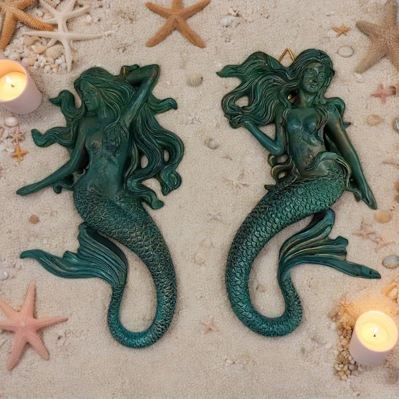 Cross-Border New Mermaid Resin Statue Ocean Style Wall Mount Decoration Art Indoor Space Decor