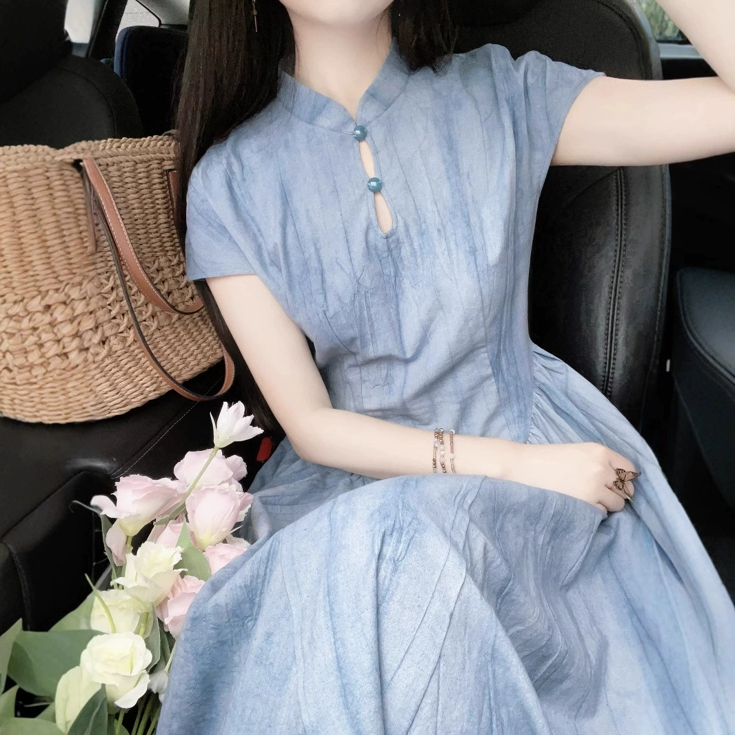 Утдун и Луна | Южное озеро Сянвань | Новое платье Cheongsam в национальном стиле в китайском стиле с вырезом на талии и вырезом на талии