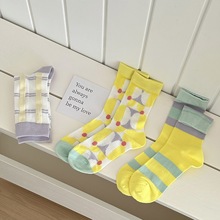 小袜岛春夏竹纤维透气女袜 闪亮原创元素提花多巴胺风格堆堆袜