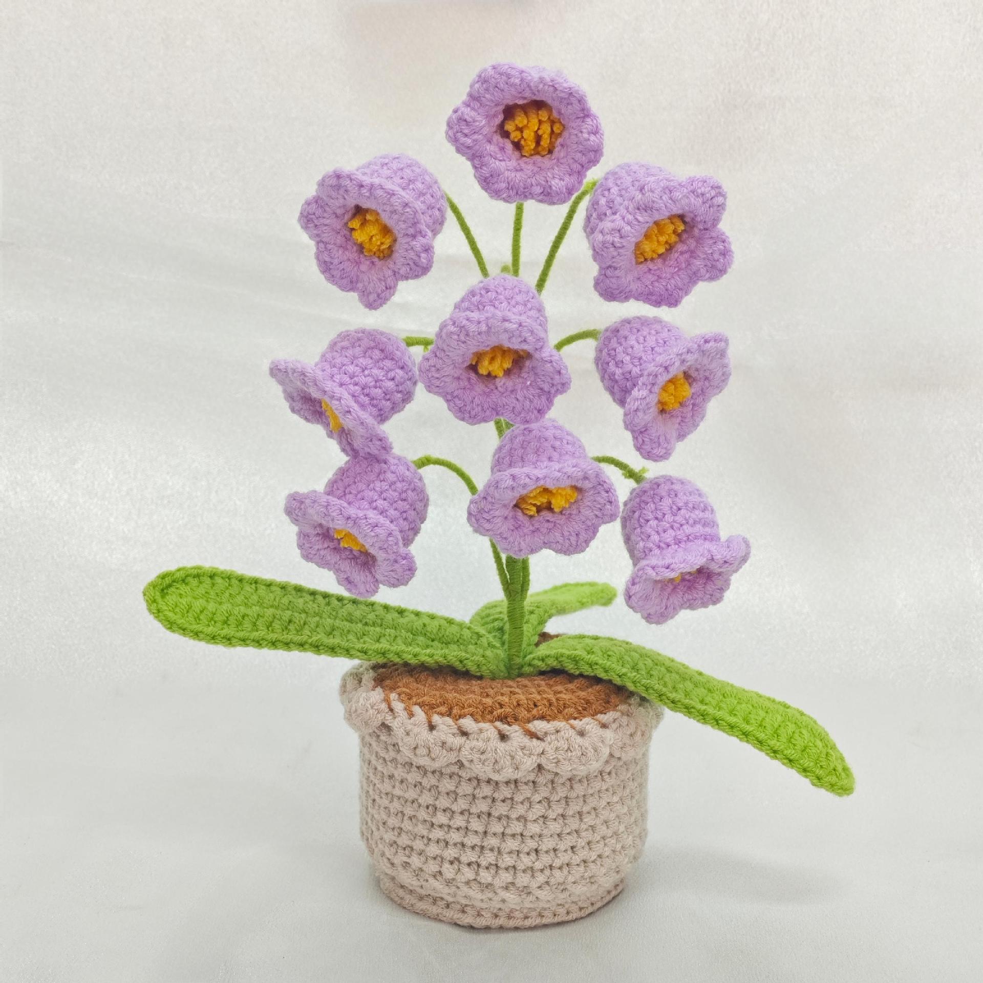 Productos acabados ganchillo artesanal orquídea en maceta flor algodón lana tejer simulación flor de mesa bonsai regalos hechos a mano