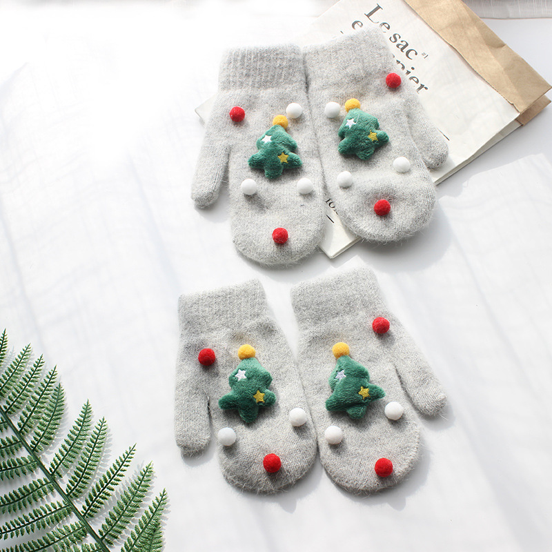 新しい秋冬のクリスマスの手袋の女性の厚い保温の毛糸の手袋の屋外の子供のかわいいニットの指の手袋|undefined