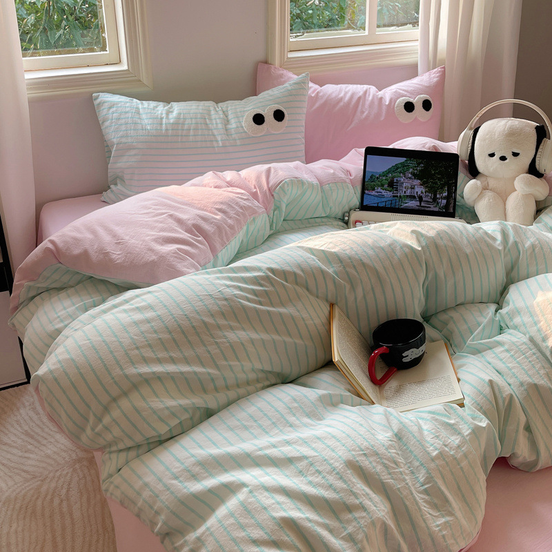 Juego de cama de algodón grueso de cuatro piezas 2025 nuevo estilo dormitorio de otoño e invierno sábanas de algodón funda edredón Juego de cama de tres piezas 4