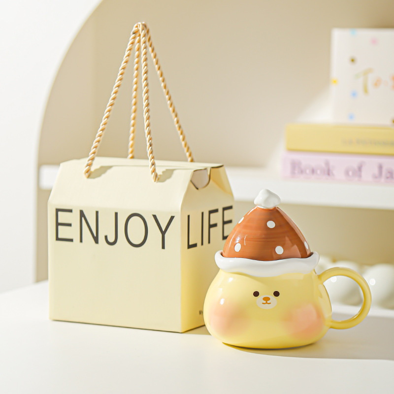Creativo lindo caramelo haws dibujos animados cerdito cachorro taza cerámica taza con tapa regalo taza de agua taza de pareja