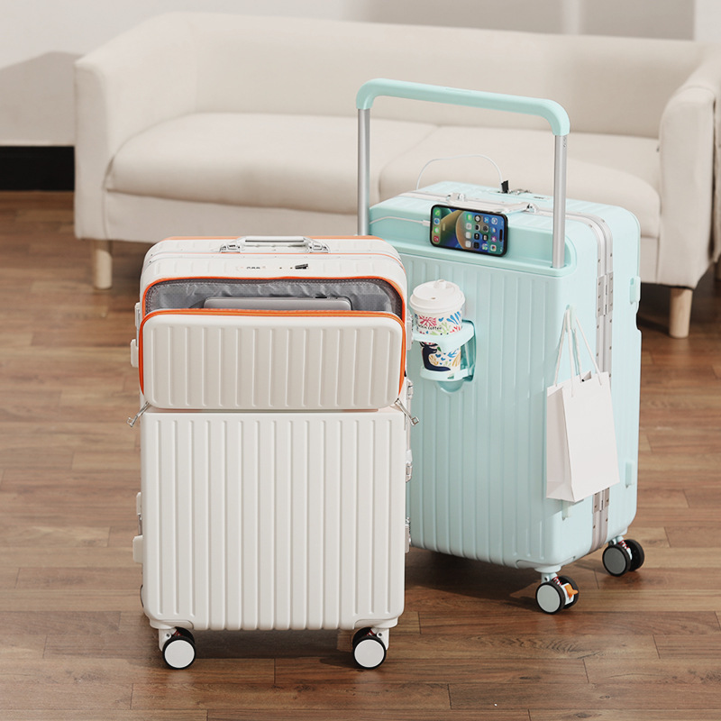 Front-Opening Suitcase 20inch Carry-On Suitcase for Men, Aluminum Frame Trolley Suitcase, Travel Suitcase with Universal Wheels, Password Lock, Lightweight