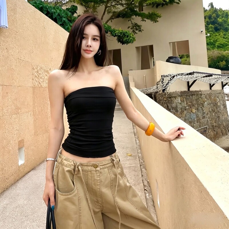 Sexy Tube Top for Women, Summer Camisole with Pleats, Slim-Fit, Stylish Short Style Sexy Tube Top for Women, Summer Camisole with Pleats, Slim-Fit, Stylish Short Style