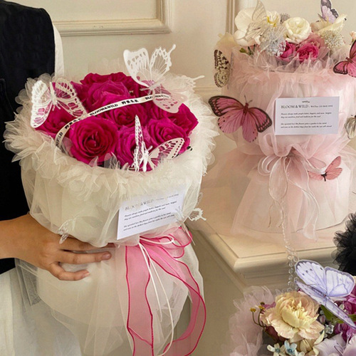 One-piece flying fairy yarn fairy snow yarn dress princess dress Valentine's Day elastic cloth flower bouquet packaging flower yarn