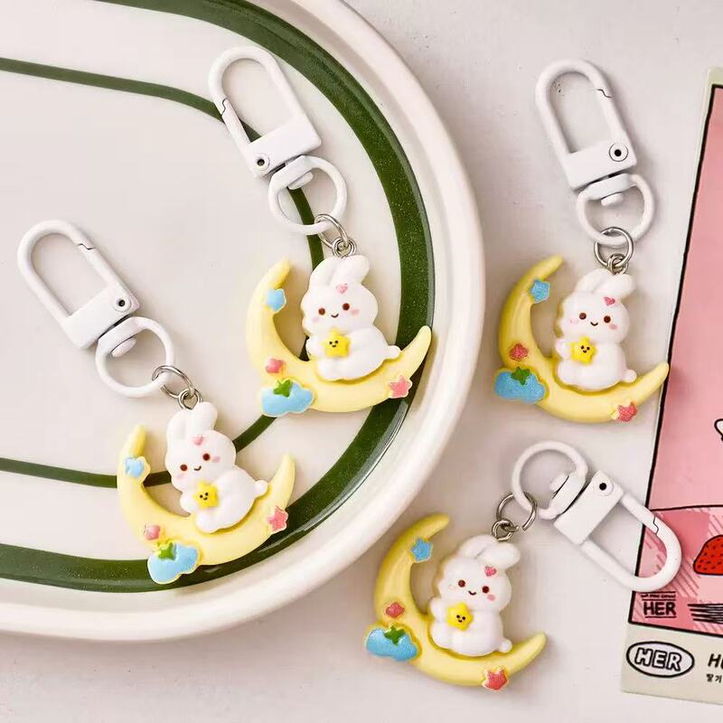 Cartoon Moon Bunny Bag Decoration Pendant Handmade Mid-Autumn Festival Moon Keychain DIY Resin Keychain Small