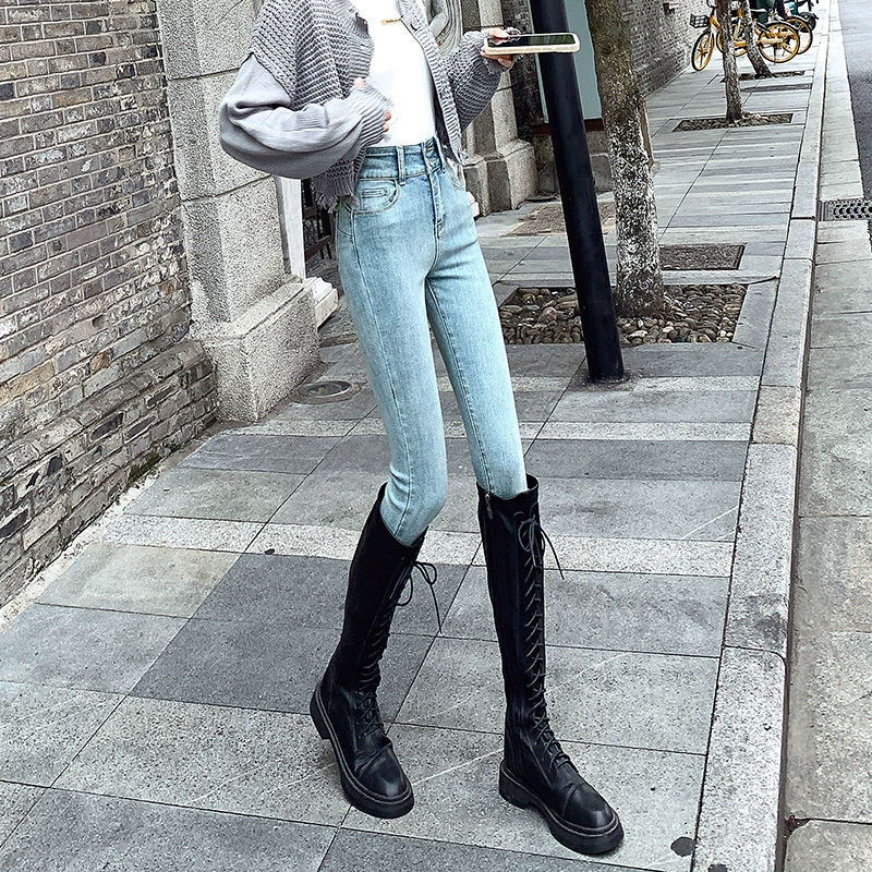 Джинсы женские тонкие ноги 2022 новая осень с высокой талией тонкая и обтягивающие брюки-карандаш девять очков весной и осенью