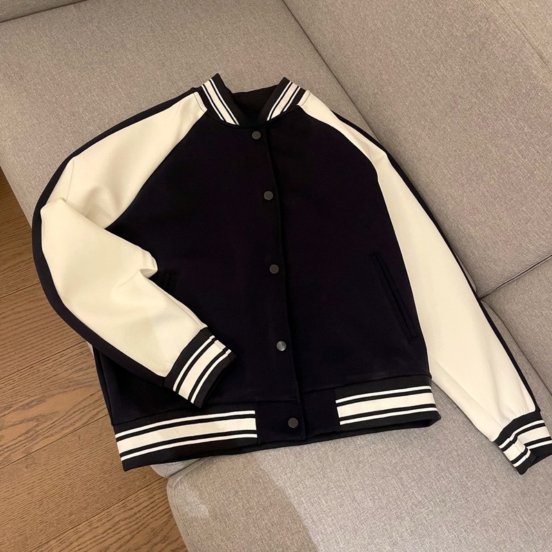 12936新款空气棉拼接袖棒球服外套卫衣女长袖t恤上衣男女同款ins|undefined