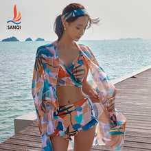 三奇分体泳衣女2023夏季新款小胸聚拢比基尼三件套温泉度假游泳衣