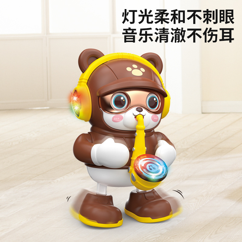 Bailaje eléctrico saxofón osos musicales luces oscilantes bailar osos dibujos animados juguetes de puzzle para niños