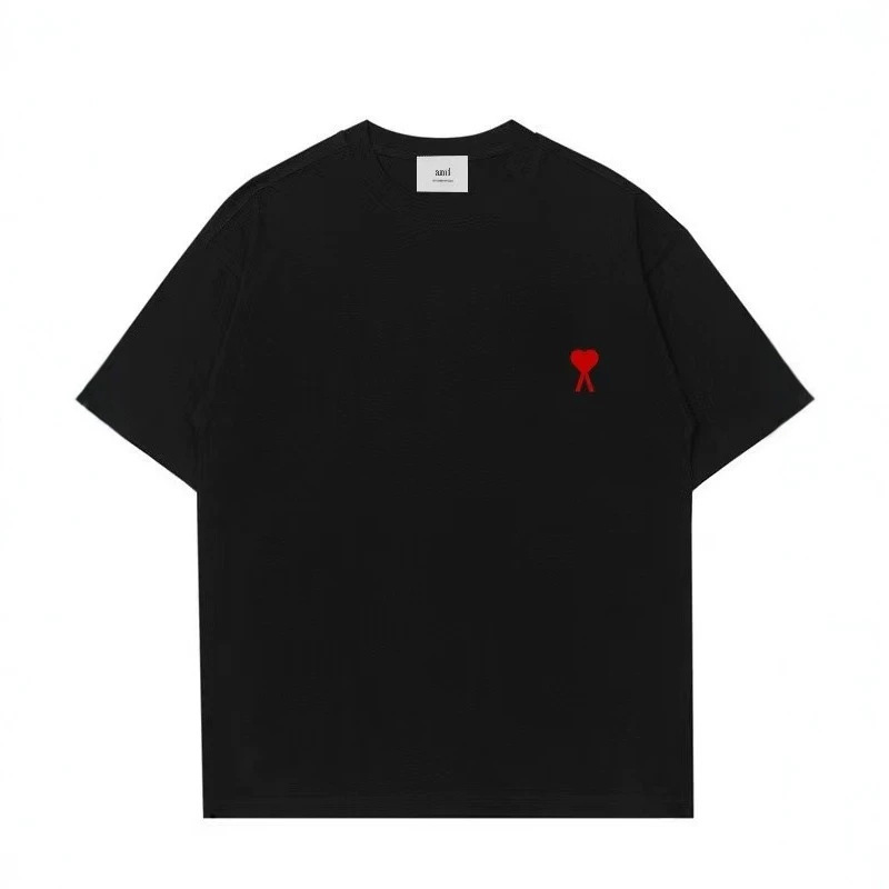 Correct Version of Ami Pure Cotton Embroidered Short-Sleeved T-Shirt for Men, Loose Round Neck, Couple Style, Trendy Brand, New Summer Style Couple Outfit