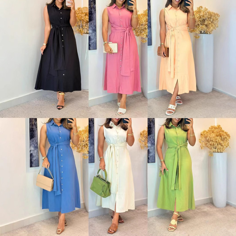 European and American foreign trade women's 2025 new elegant versatile fashion sleeveless waist shirt dress women's dress