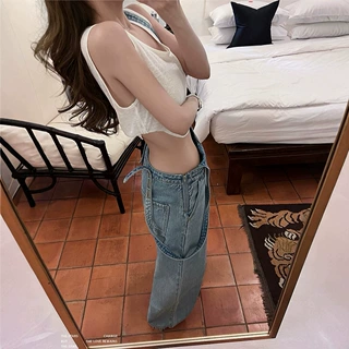 "首尔街头艺术家vibe”宽松阔腿超藏肉 松弛慵懒设计感背带牛仔裤
