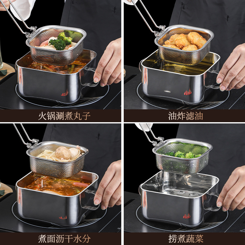 Freidora de acero inoxidable 304, filtro doméstico, olla de fideos instantáneos, olla de suplemento alimenticio para bebés, mini pequeña y multifuncional