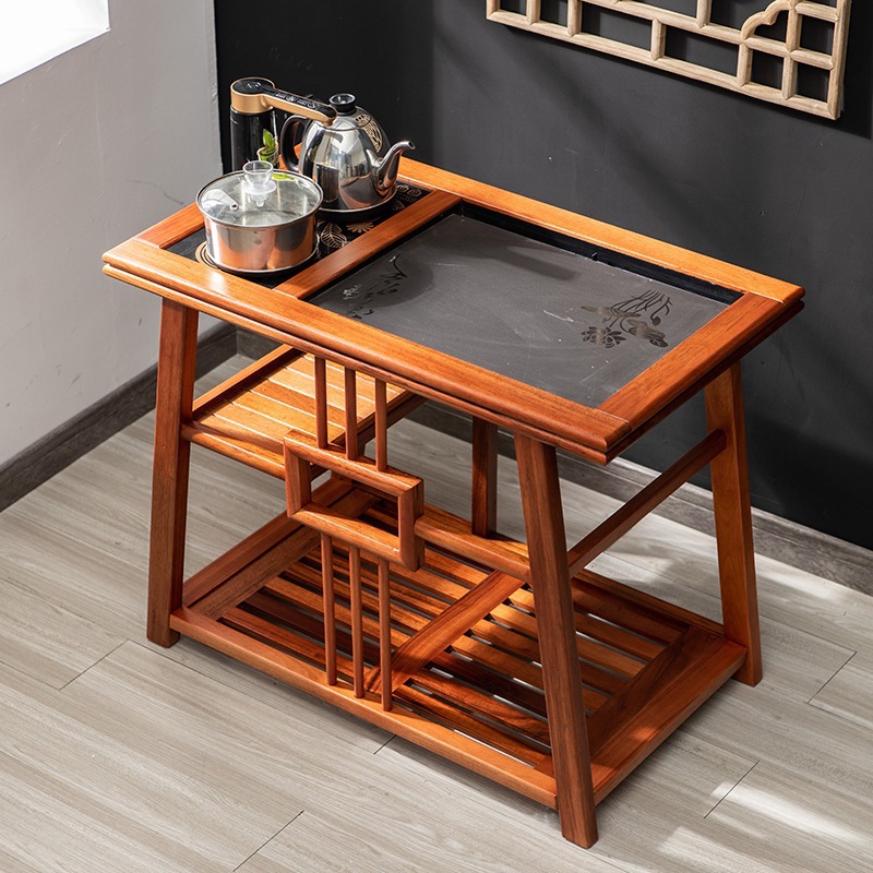 Carro de té de palo de rosa madera maciza ruedas móvil mesa de té hogar wujinshi mesa de té bandeja gabinete de té grande mesa de té de Kung Fu
