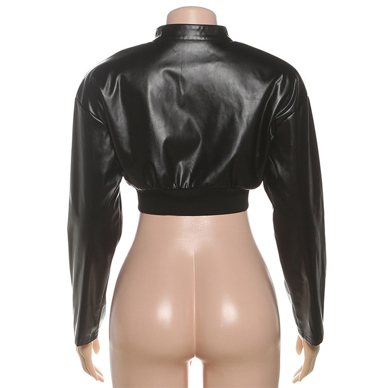 Women's Slim Fit Short Zip up Leather Jacket Autumn Fashion Print Patchwork Outerwear_ecoleips.com