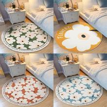 跨境仿羊绒北欧客厅地毯卧室床边衣帽间圆形地垫家用ins小花圆毯