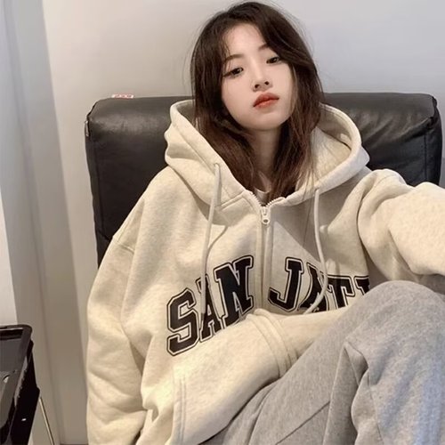 Vintage Retro National Trend Plush Hooded Sweatshirt for Women, Loose and Lazy Style, Couple Matching Open Cardigan