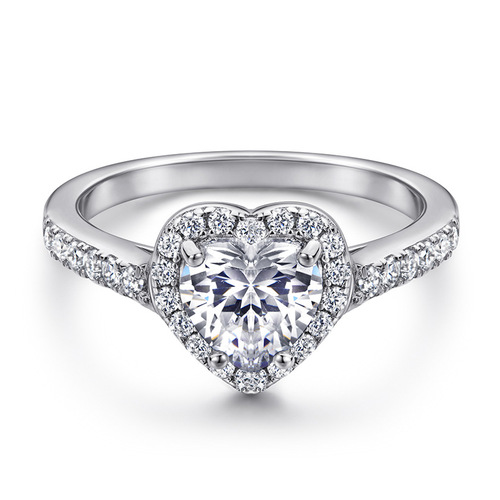 Tonglin European and American simulated diamond ring for women S925 sterling silver inlaid with zircon heart-shaped ring manufacturer Amazon best-selling