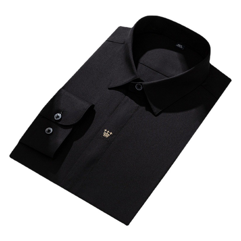 Corona bordada camisa negra de los hombres de moda de lujo ligero casual de moda bordado estilo coreano slim fit no planchar camisa hombres