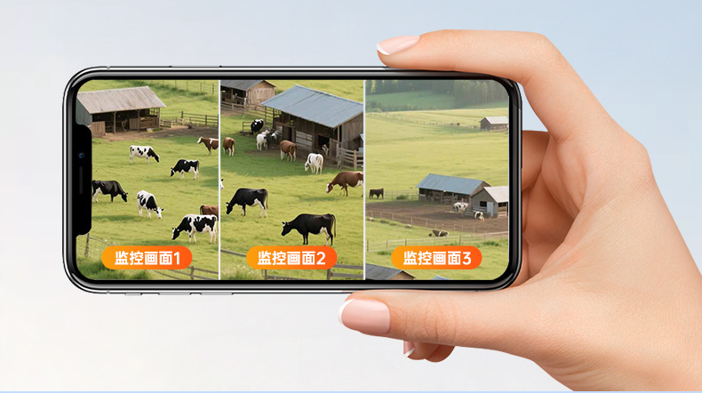 三镜头太阳能监控摄像头家用远程手机夜视超高清户外全彩无电无网