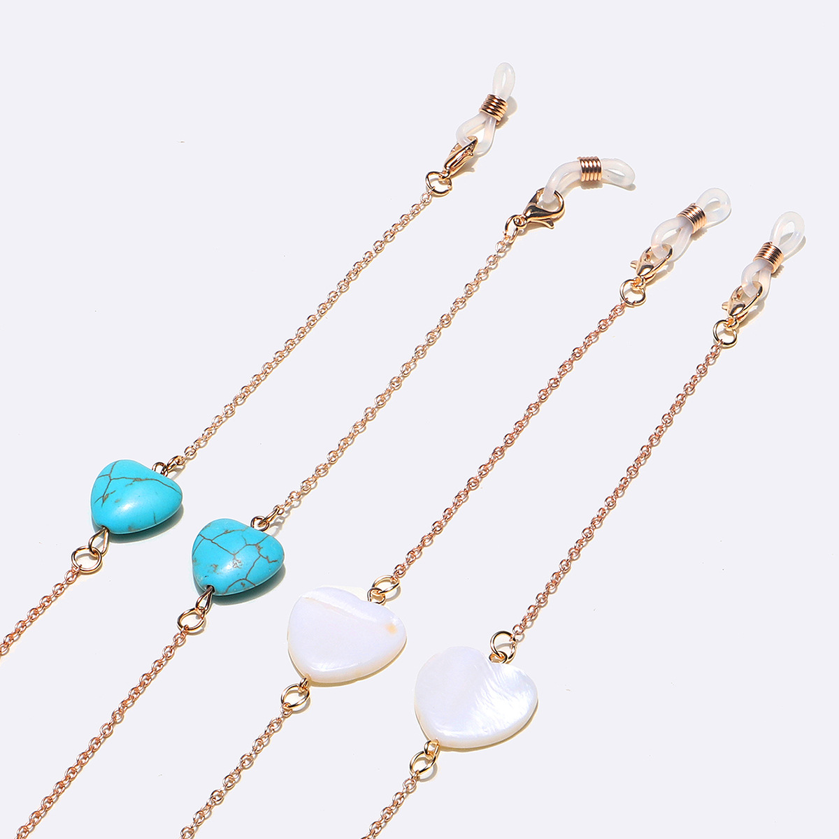 20g Weight Metal Material Black Color Wholesale Heart Turquoise Glasses Chain Two-piece Set Nihaojewelry 1