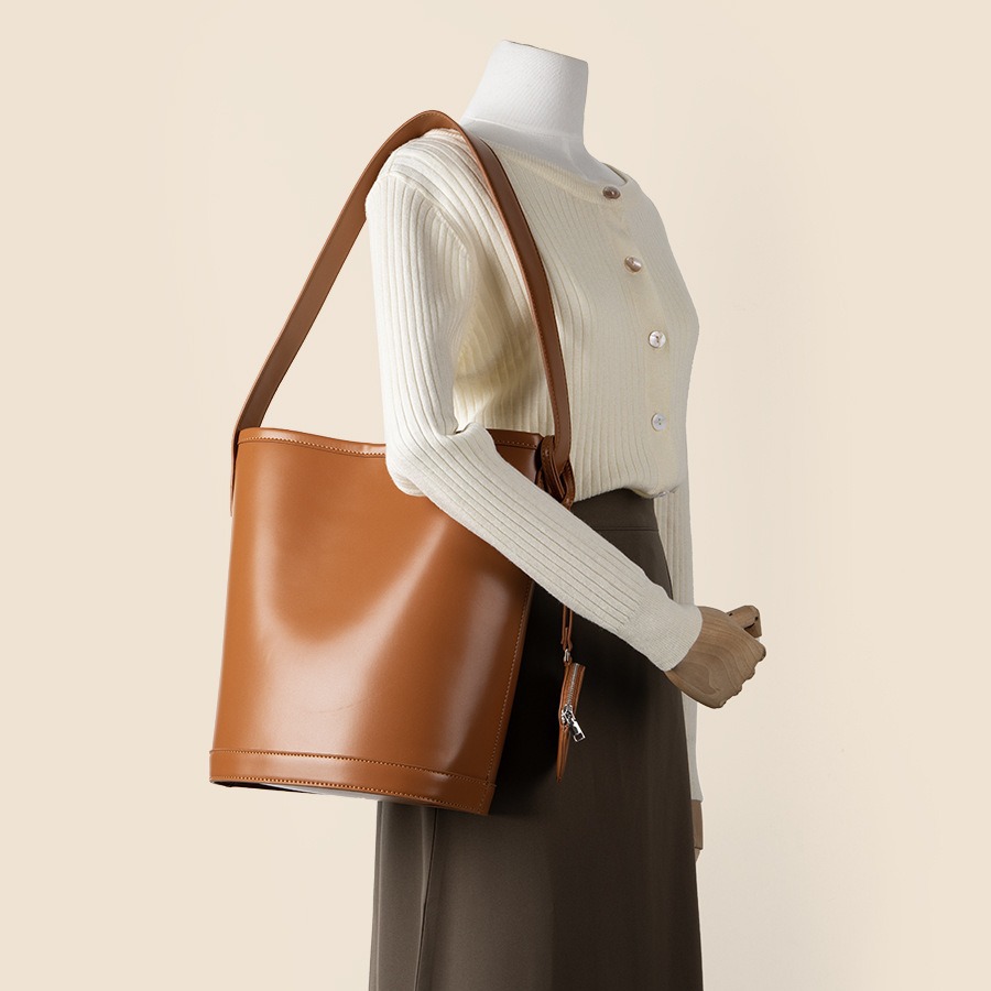 Exquisite and fashionable summer casual cylindrical bag for women, large capacity single shoulder bucket bag, niche_voghion.com