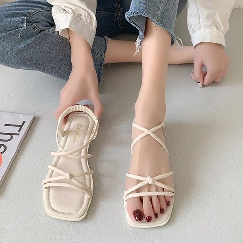 Ladies' Summer New Sandals with Toe Exposure, Beach and Sand Shoes, Fairy Style Flat Sandals
