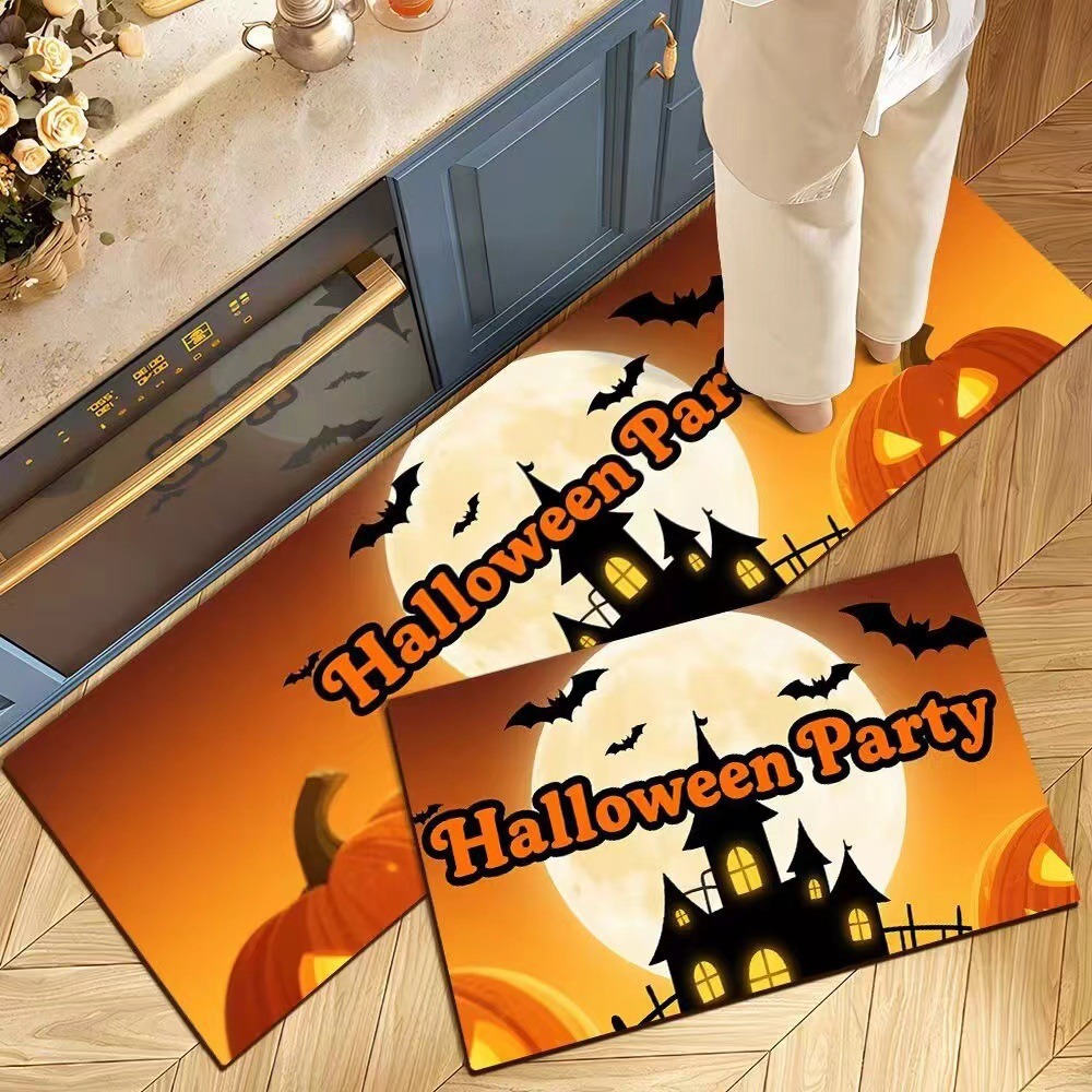 Decoración de Halloween cocina alfombra de suelo americana resistente a la suciedad fácil de cuidar alfombra de suelo de dos piezas en la puerta alfombra de cristal