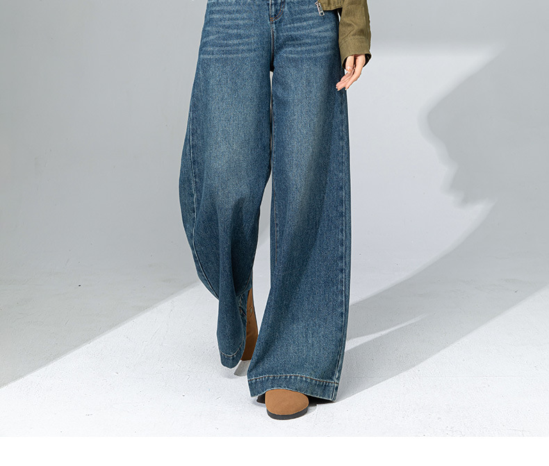 Quần jean ống rộng nữ dáng suông chất Tencel linen dài chấm đất — Màu xanh lam chi tiết 27