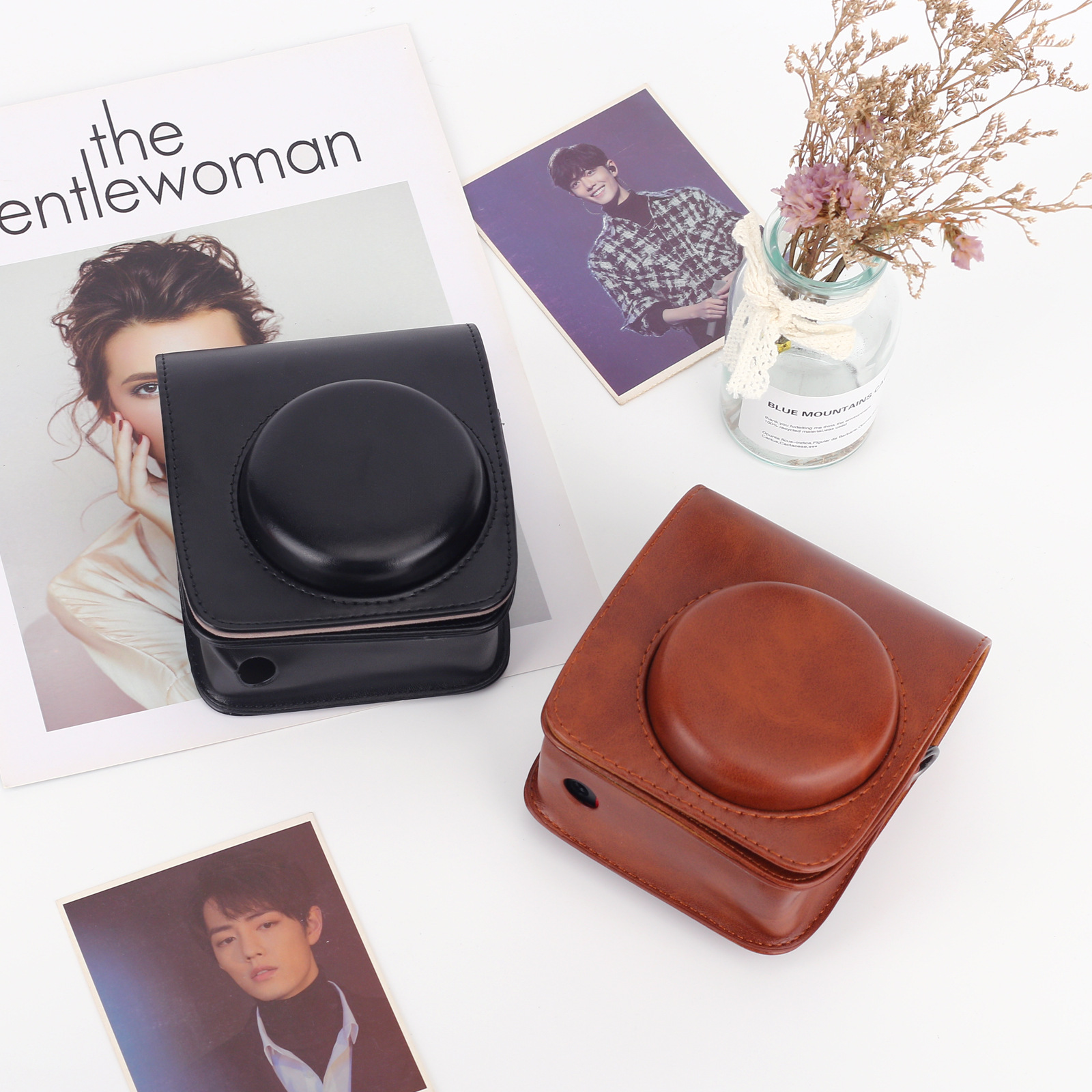 Polaroid mini90 especial bolsa de almacenamiento de cámara de color sólido bolsa de cuero de la pu estilo simple/todo fósforo puede ser un solo hombro/diagonal