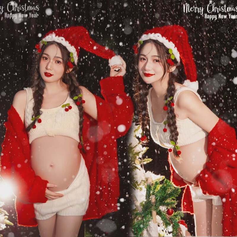 New Photo Studio New Year Big Red Pregnant Women Photo Clothing Christmas Theme Cute Knitted Home Photo Clothes